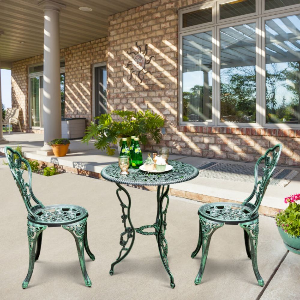 3-Piece Cast Aluminum Patio Table Chairs Furniture Outdoor Bistro Set