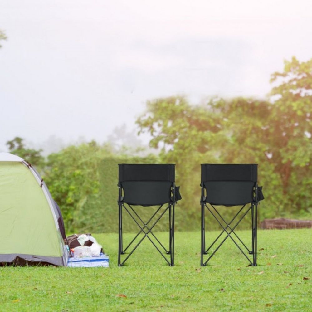 38 in. Oversized High Camping Portable Fishing Black Metal Folding Beach Chair