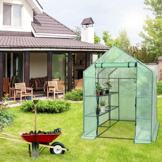 56 in. W x 56 in. D x 77 in. H Green Portable Gardening Plant Walk-in 8 Shelves Greenhouse
