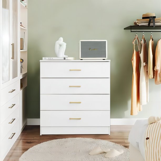 SUGIFT 4-Drawer Wood Dressers, White SUGIFT 4-Drawer Wood Dressers, White