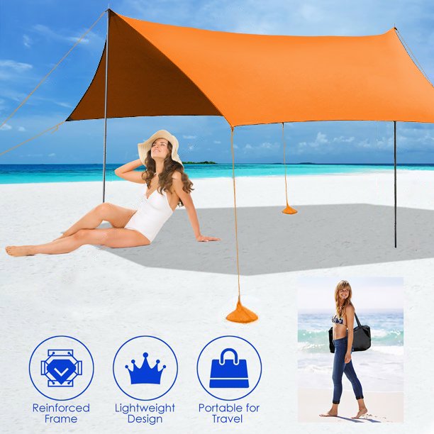 large beach tent SUGIFT Beach Tent Canopy Sun Shade UPF50+, Easy Family Tent Sun Shelte