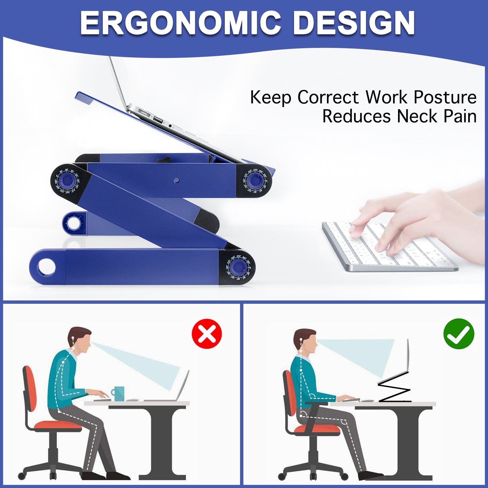 SUGIFT Foldable Portable Laptop Stand,, Ergonomic, Vertical Computer Stand with Ventilation Holes, Blue
