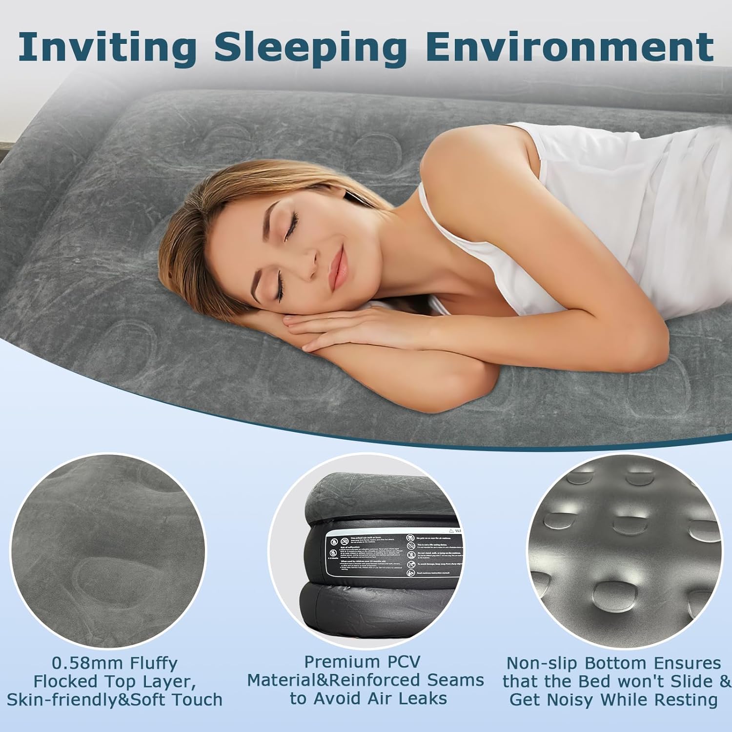 Air Mattress Queen with Built in Pump, Deluxe Blow Up Mattress, Durable Queen Air Mattress with Built in Pump