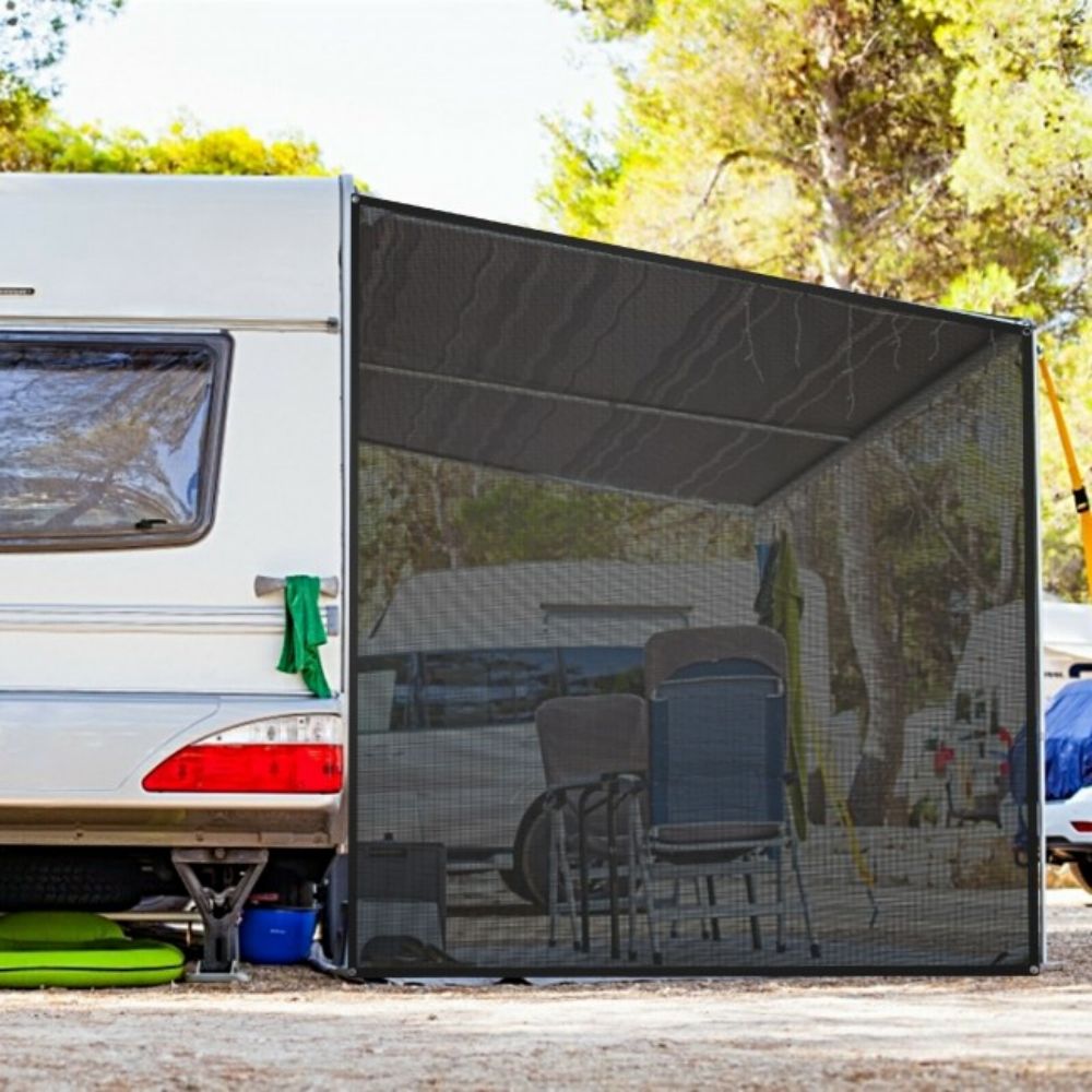 7 ft. x 9 ft. Black RV Awning Side Mesh Screen Sunshade with Complete Kits