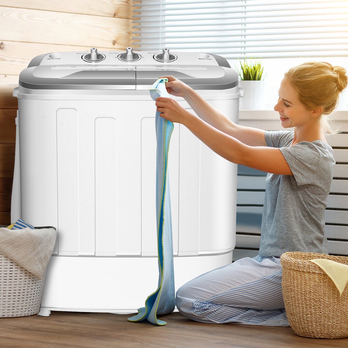 SUGIFT Portable Compact Mini Twin Tub Washing Machine with Wash and Spin Cycle, Built-in Gravity Drain, 13lbs Capacity For  Dorms, College Rooms, RV¡¯s