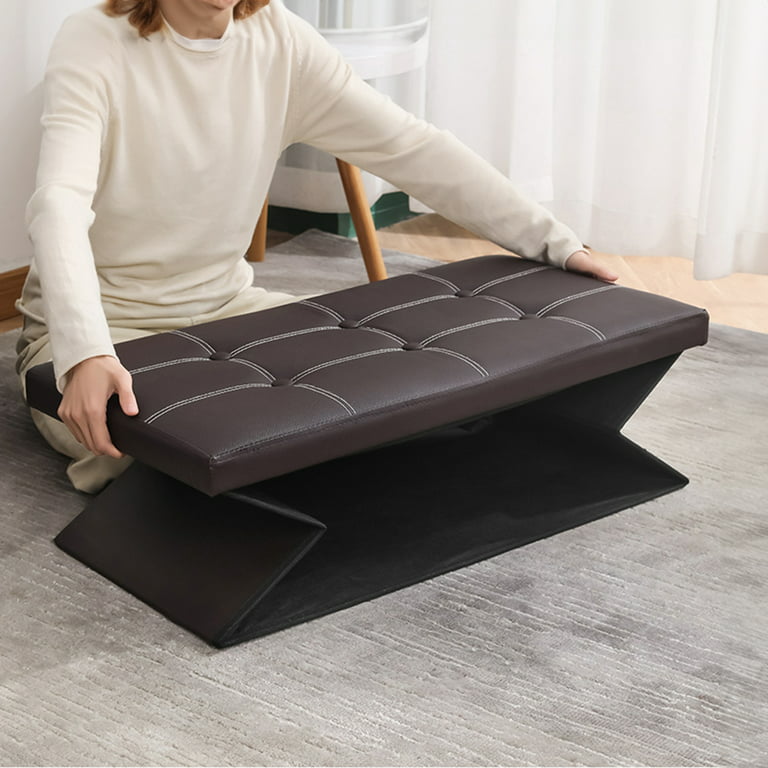 SUGIFT 30 inches Storage Ottoman Bench, Folding Footrest Shoe Bench with 110L Storage Space, Black