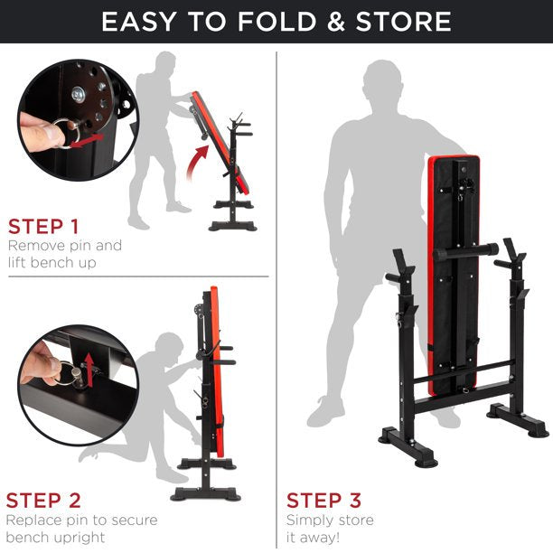 SUGIFT Weight Bench Adjustable Folding Fitness Barbell Rack & Weight Bench Set for Home Gym, Fast Folding-2022 Version