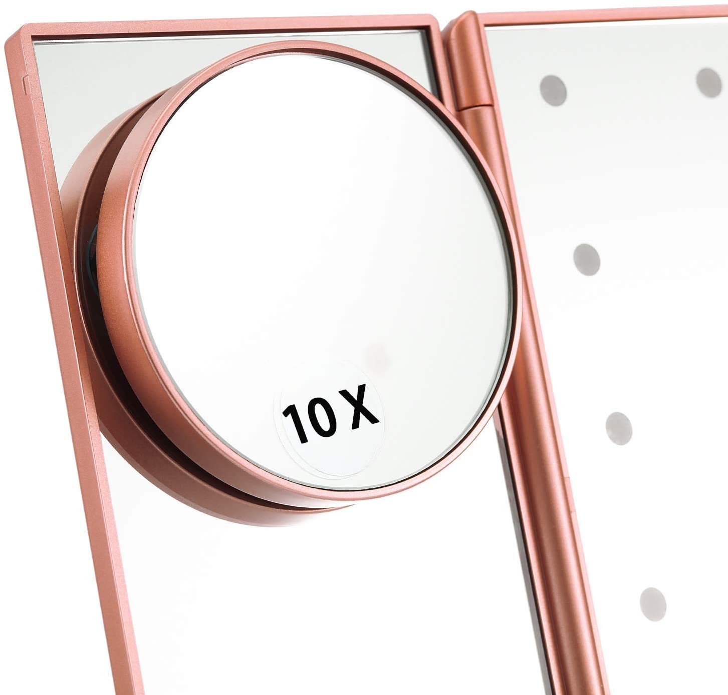 SUGIFT Makeup Mirror Vanity Mirror with 22 LED Lights, 1x 2X 3X 10X Magnification, Lighted Makeup Mirror, Touch Control, Trifold Makeup Mirror(Rose Gold)