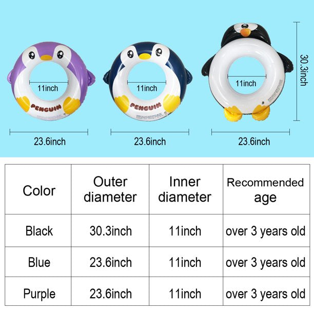 SUGIFT Inflatable Pool Tube for Kids, 3 Packs Penguin Swim Ring Pool Floats Party Toys for Swimming Pool Party Decorations