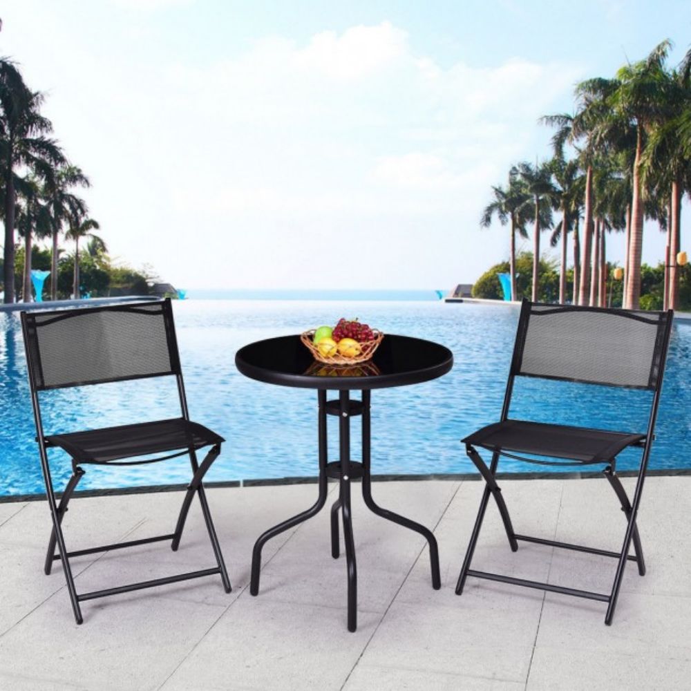 3-Piece Outdoor Metal Folding Patio Conversation Set