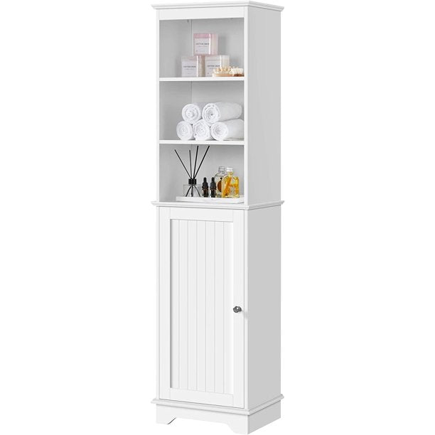 SUGIFT Tall Slim Cabinet with 3 Shelves & Door, Floor Freestanding Linen Cabinet for Bathroom, Living Room