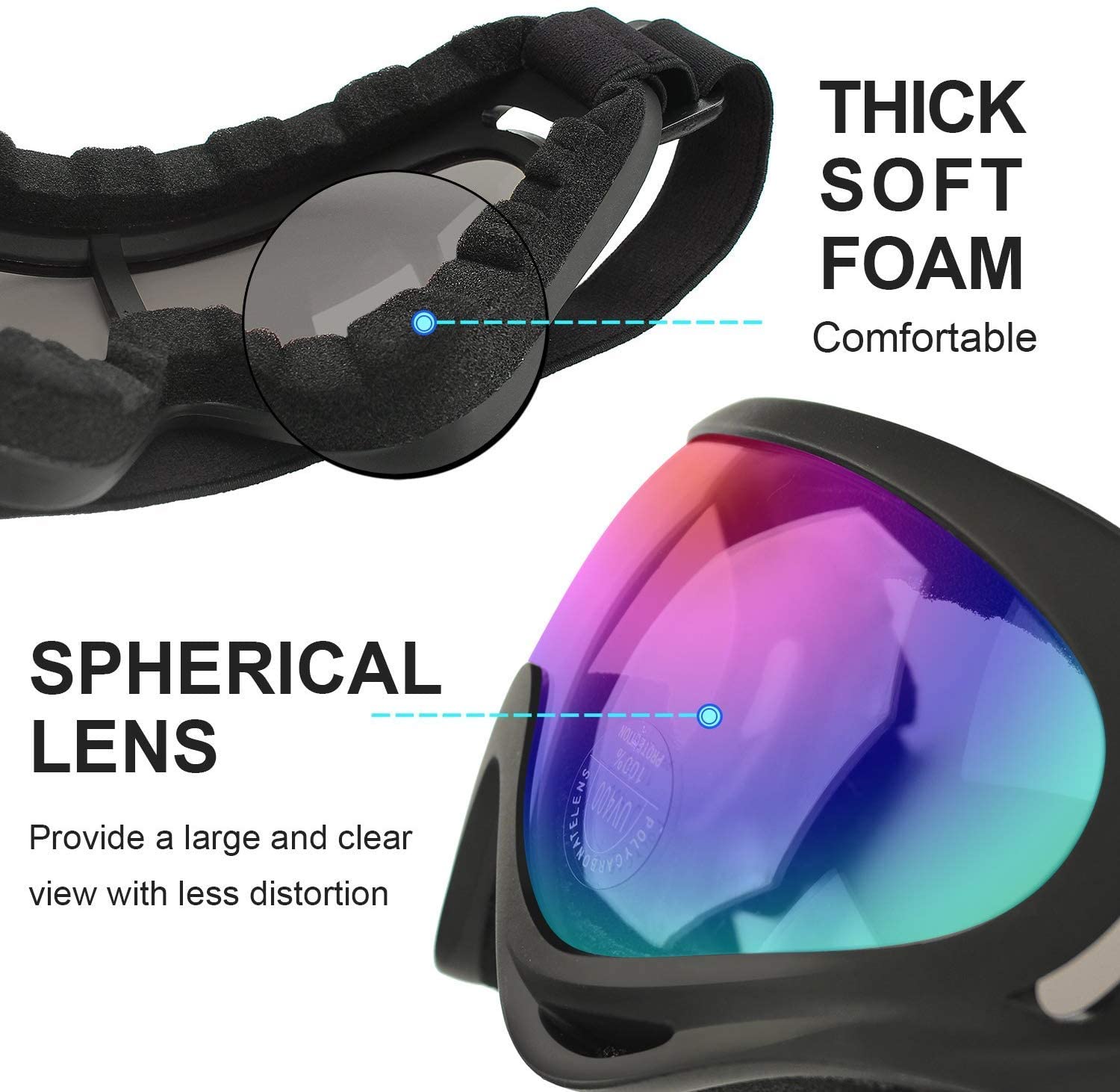 SUGIFT 26 Black Frame/Clear Lens Adult MX Off-Road Snowmobile, Snowboard, Ski Goggles,Black