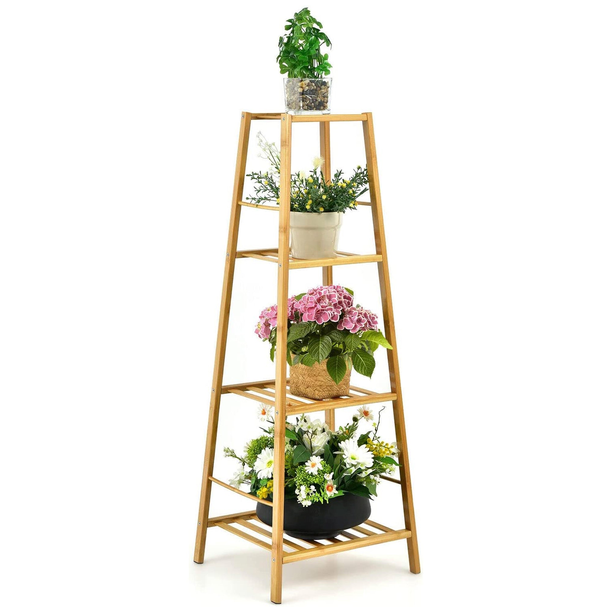 Indoor/Outdoor Natural Wood Plant Stand Display Holder (4-Tier)