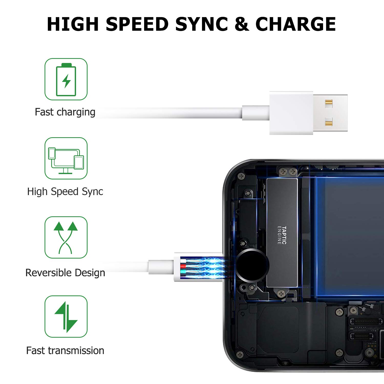 SUGIFT 5 Pack 3,3,6,6,10ft iPhone Cable/Data Sync iPhone USB Cable Cord Compatible with iPhone X Case/8/8 Plus/7/7 Plus/6/6s Plus/5s/5(White)