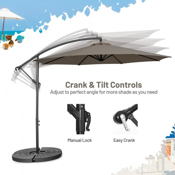 10 Feet Offset Umbrella Outdoor Umbrella with 8 Ribs Cantilever and Cross Base Tilt Adjustment