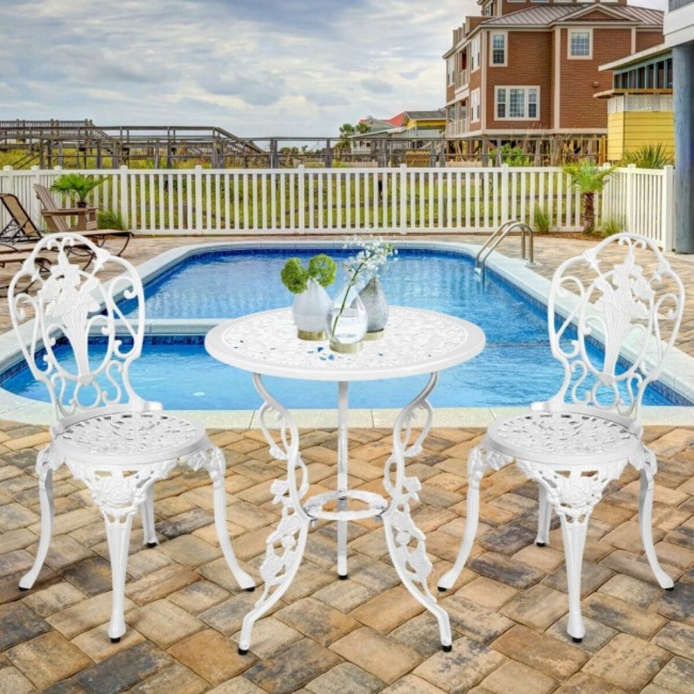 3-Piece Cast Aluminum Patio Table Chairs Furniture Outdoor Bistro Set