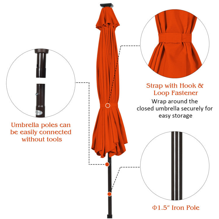 10 ft. Metal Market Solar Tilt Patio Umbrella in Orange with Crank and LED Lights