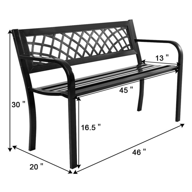 Lattice Black Metal Outdoor Patio Bench