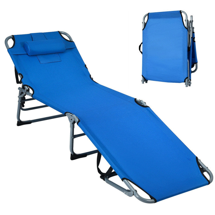Blue 1-Piece Metal Outdoor Adjustable Chaise Lounge