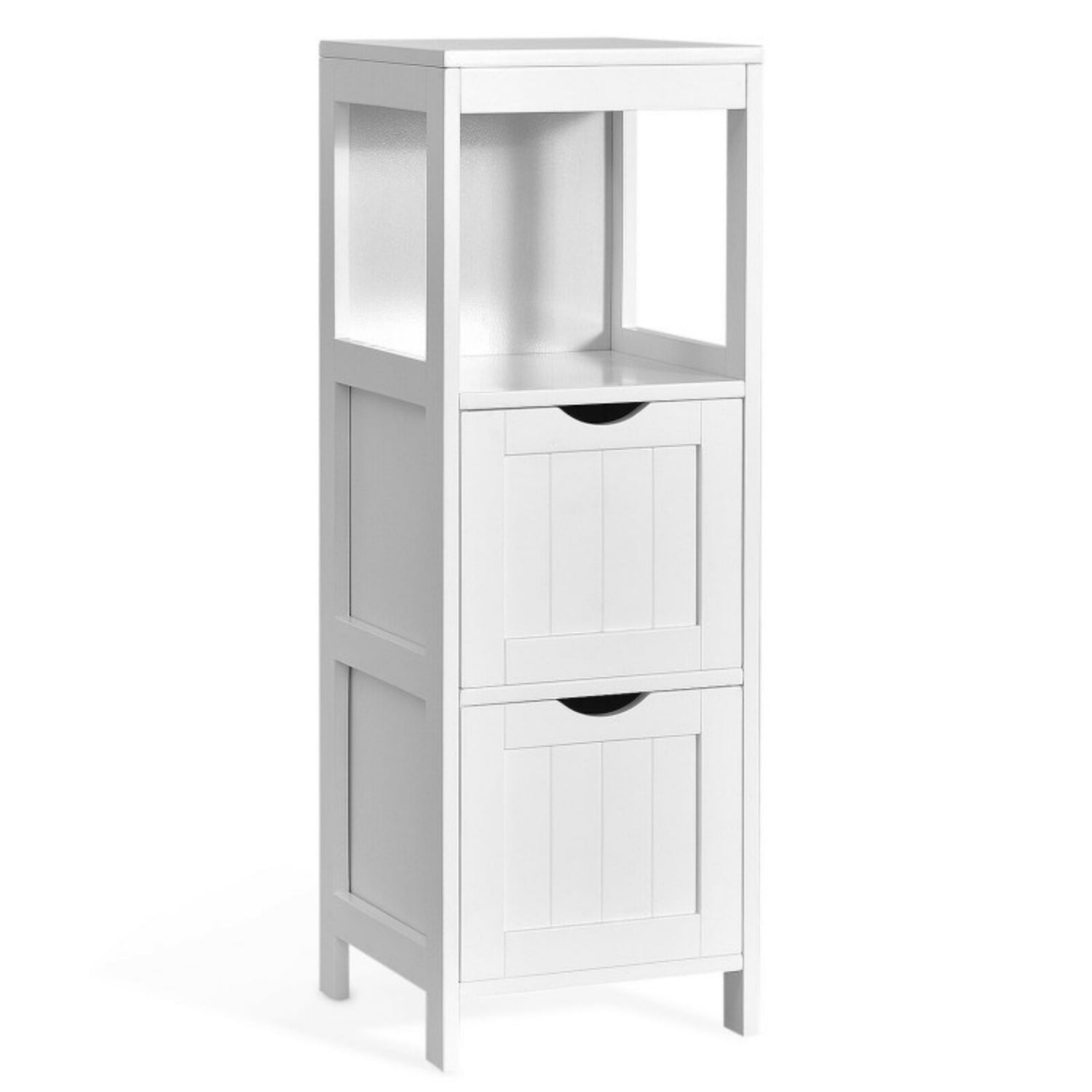 SUGIFT Wooden Bathroom Floor Cabinet with Removable Drawers, White