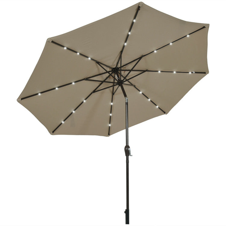 10 ft. Metal Market Solar Tilt Patio Umbrella in Tan with Crank and LED Lights