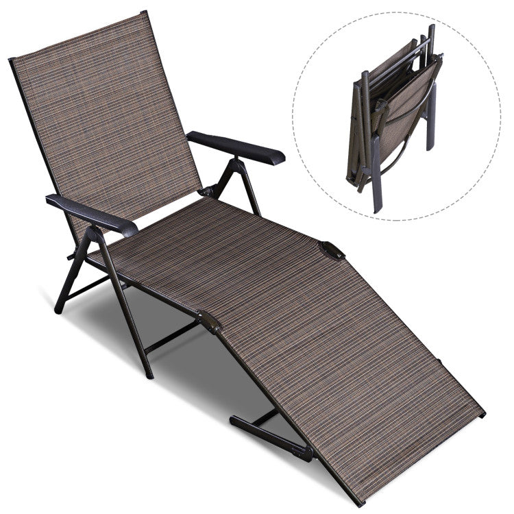 Steel Outdoor Chaise Lounge Chair Adjustable Folding Pool Lounger in Tan