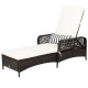 Brown Leisure Wicker Armrest Outdoor Chaise Lounge Chair with Adjustable Pillow and Beige Cushion
