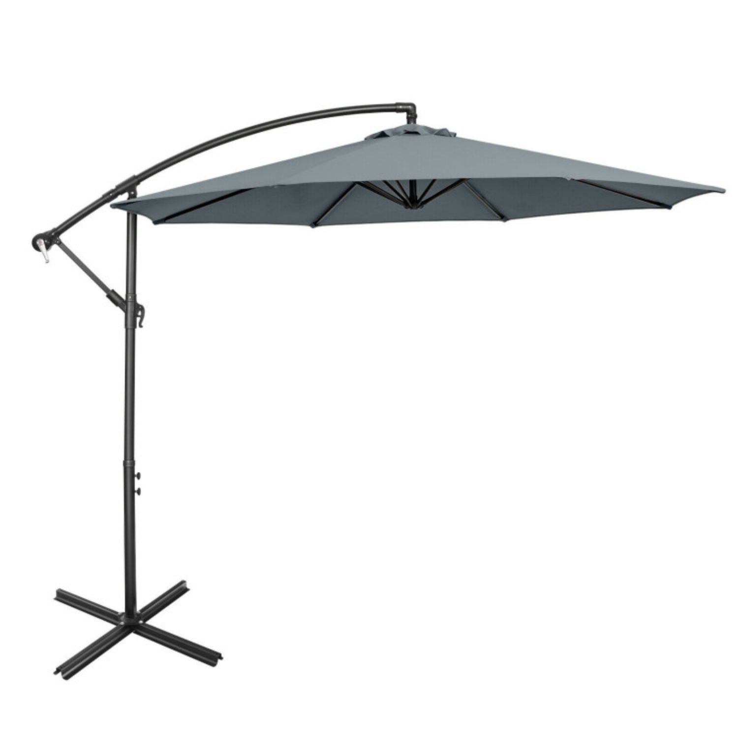 SUGIFT 10 Feet Offset Umbrella with 9 Ribs Cantilever and Cross Base,Gray