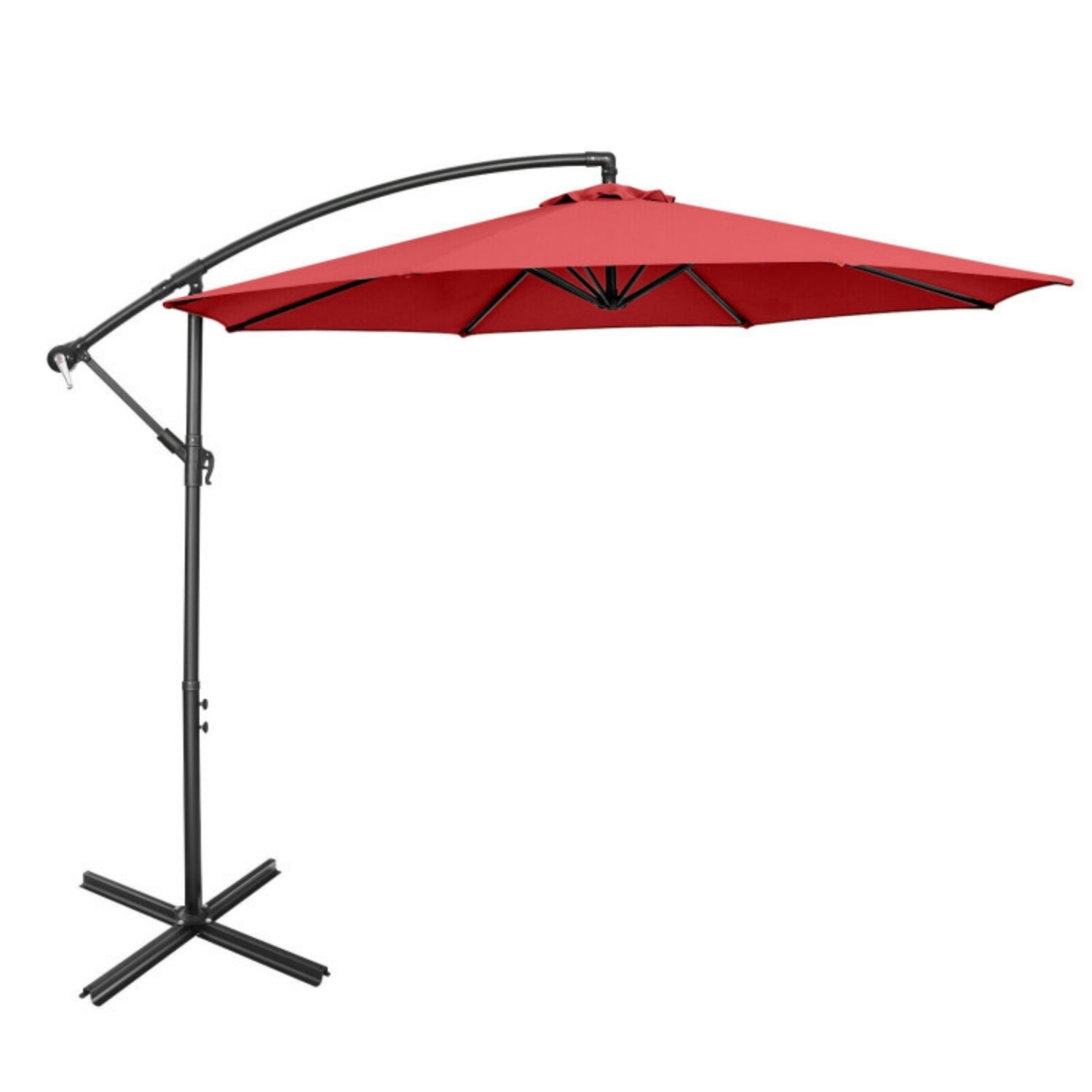 SUGIFT 10 Feet Offset Umbrella with 9 Ribs Cantilever and Cross Base,Red