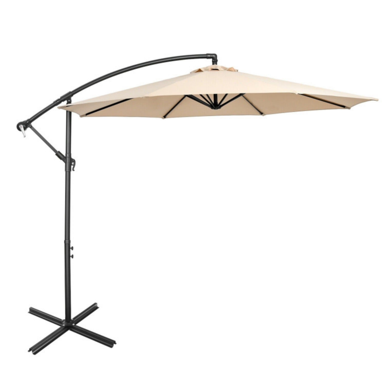 SUGIFT 10 Feet Offset Umbrella with 8 Ribs Cantilever and Cross Base,Beige