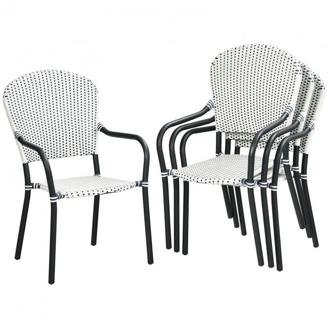 SUGIFT Set of 4 Patio Rattan Stackable Dining Chair with Armrest for Garden