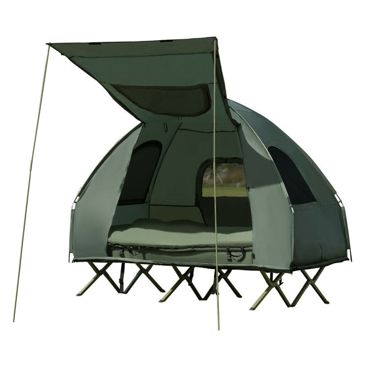 2-Person Portable Outdoor Camping Cot Tent with Air Mattress and Supportive Pillow
