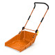 58 in. Steel Handle Plastic Folding Snow Shovel Pusher Scoop in Orange with Wheels