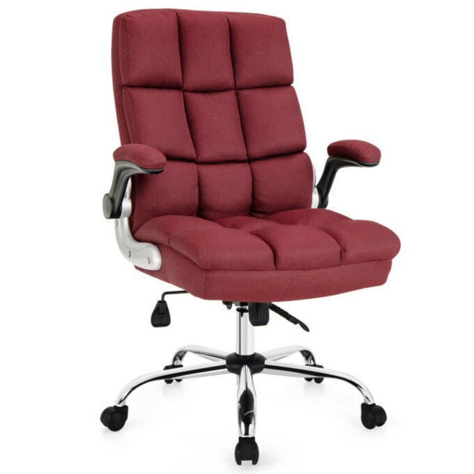SUGIFT Adjustable Swivel Office Chair with High Back and Flip-up Arm, Red