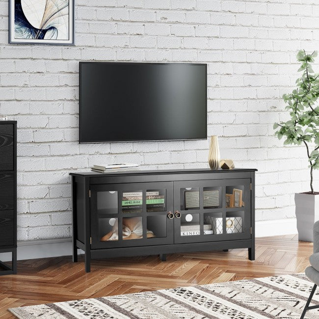 SUGIFT 50 Inch Modern Wood Large TV Stand Entertainment Center for TV,Black