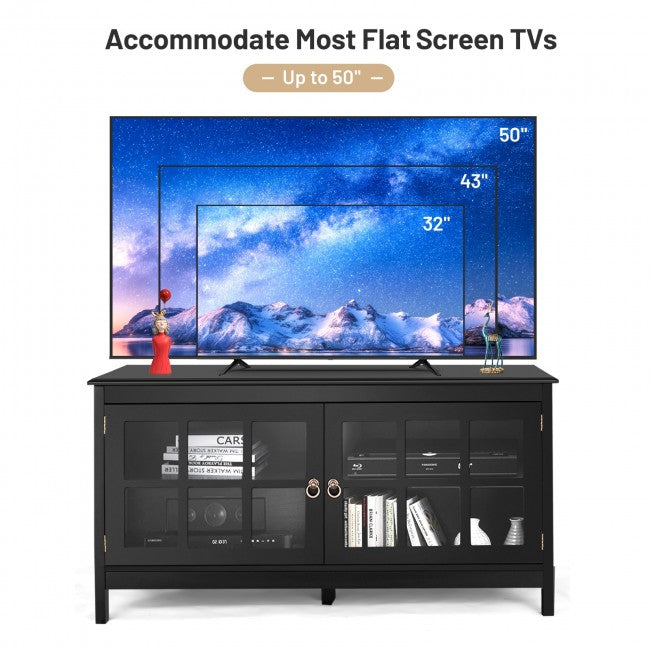SUGIFT 50 Inch Modern Wood Large TV Stand Entertainment Center for TV,Black