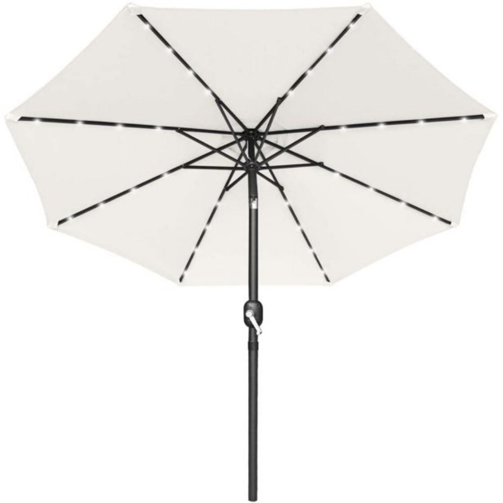 10 ft. Metal Market Solar Tilt Patio Umbrella with Crank and LED Lights in Cream