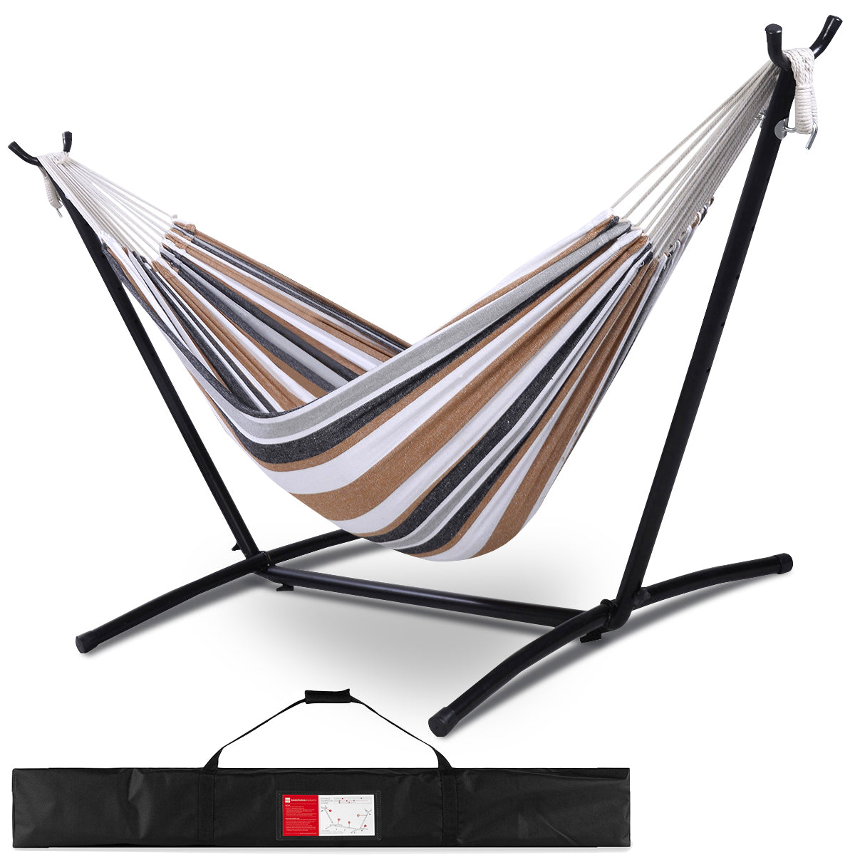 SUGIFT 2-Person Portable Brazilian-Style Cotton Double Hammock with Stand Set with Storage Bag