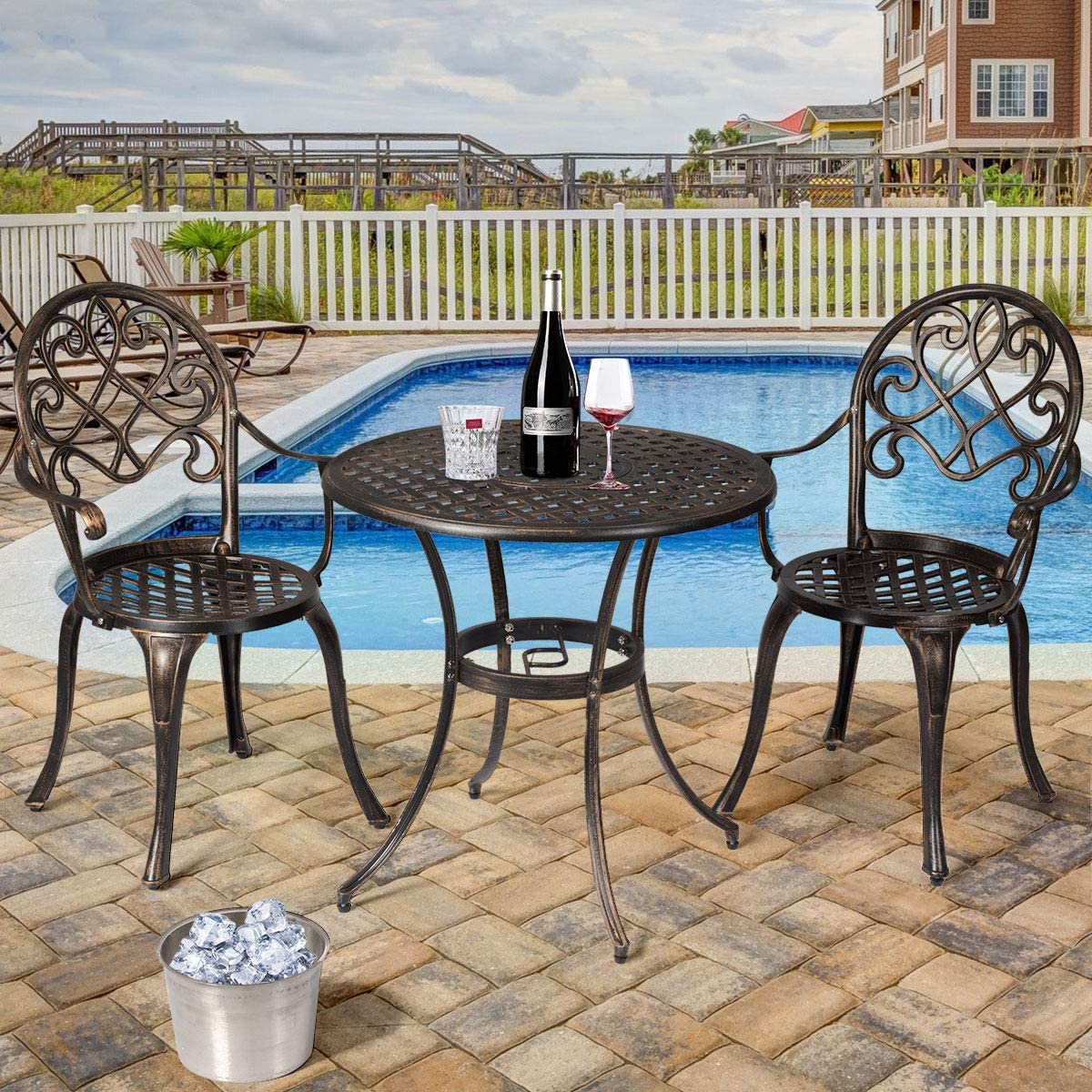 3-Piece Outdoor All-Weather Cast Aluminum Patio Bistro Set