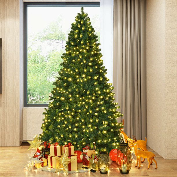 SUGIFT Pre-Lit Artificial Christmas Tree 7.5ft with 450 Clear Incandescent Mini Lights, Green