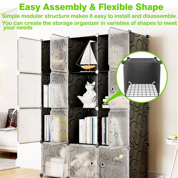 SUGIFT Cube Storage 12-Cube Bookshelf Closet Organizer Storage Shelves Shelf Cubes Organizer DIY Square Closet Cabinet Shelves, Black