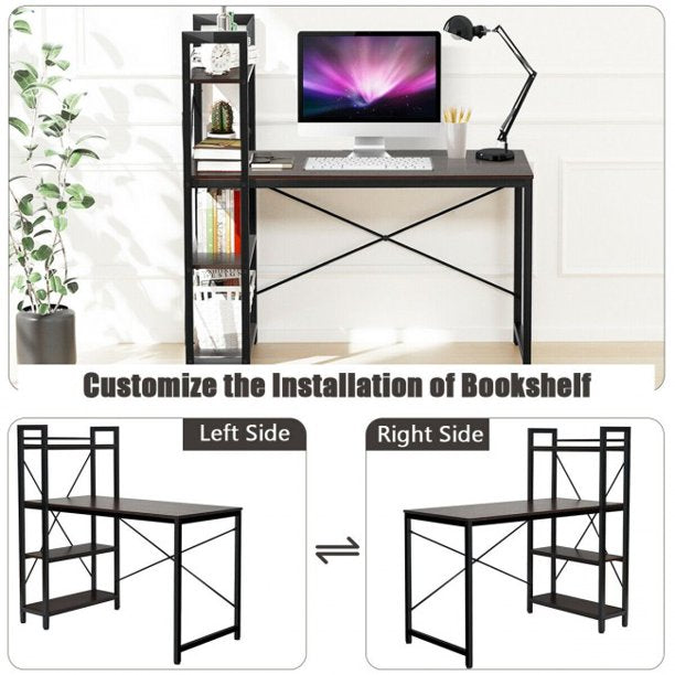 Computer Desk With 4 Tier Storage Shelves Modern Simple Computer Table For Home Bedroom