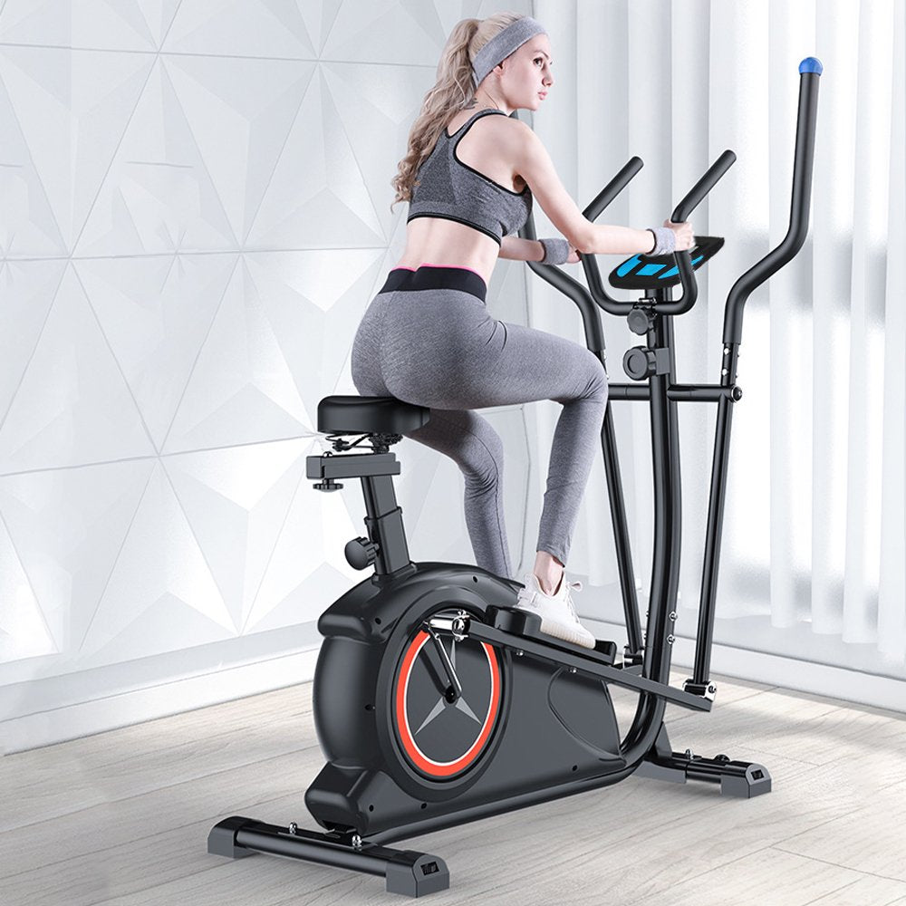 SKONYON Magnetic Elliptical Bike With seat Device Holder LCD Monitor for Home Cardio Workout
