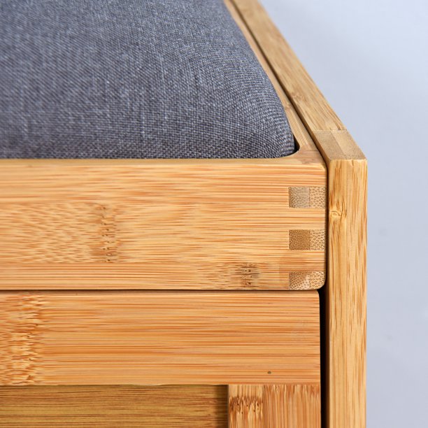 SUGIFT Entryway Bamboo Bench Living Room Storage Shoe Rack with Foldable Shelf 24.8 x 11.6 x 18.9 inch
