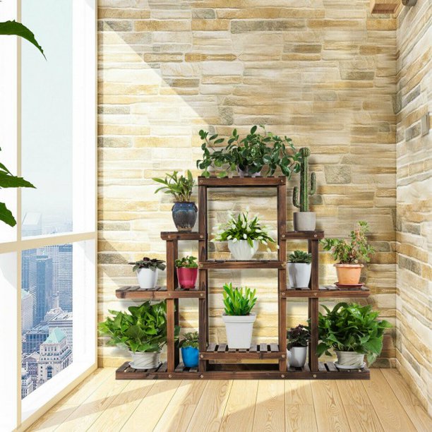 SUGIFT 6-Tier Flower Wood Stand Plant Display Rack Storage Shelf Organizer