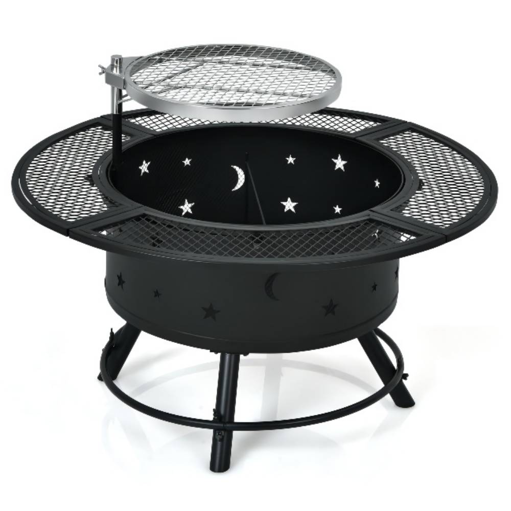 32 in. Metal Outdoor Wood Burning Fire Pit in Black with 360-Degree Swivel BBQ Grate and Poker
