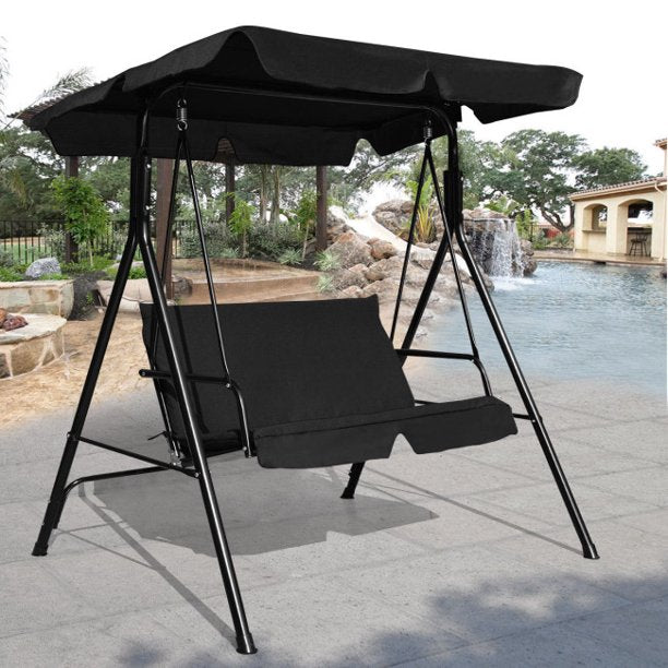 SUGIFT 2 Person Canopy Swing Weather Resistant for Porch Garden Backyard Lawn£¬Black