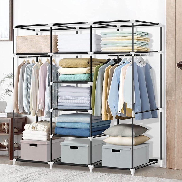 Portable Closet 55.5 Inch Wardrobe Closet for Hanging Clothes with 2 Hanging Rods
