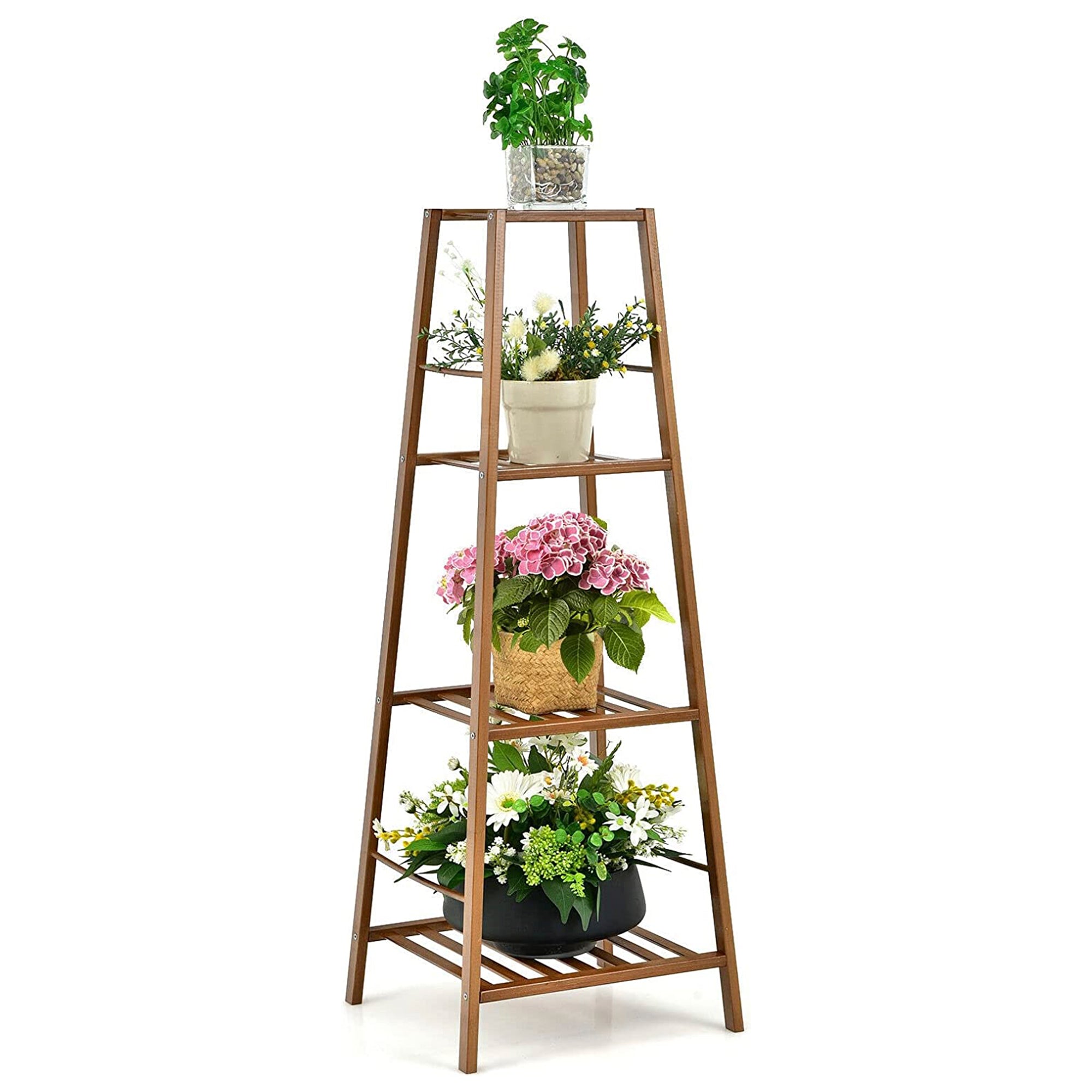 Indoor/Outdoor Brown Wood Plant Stand Display Holder (4-Tier)