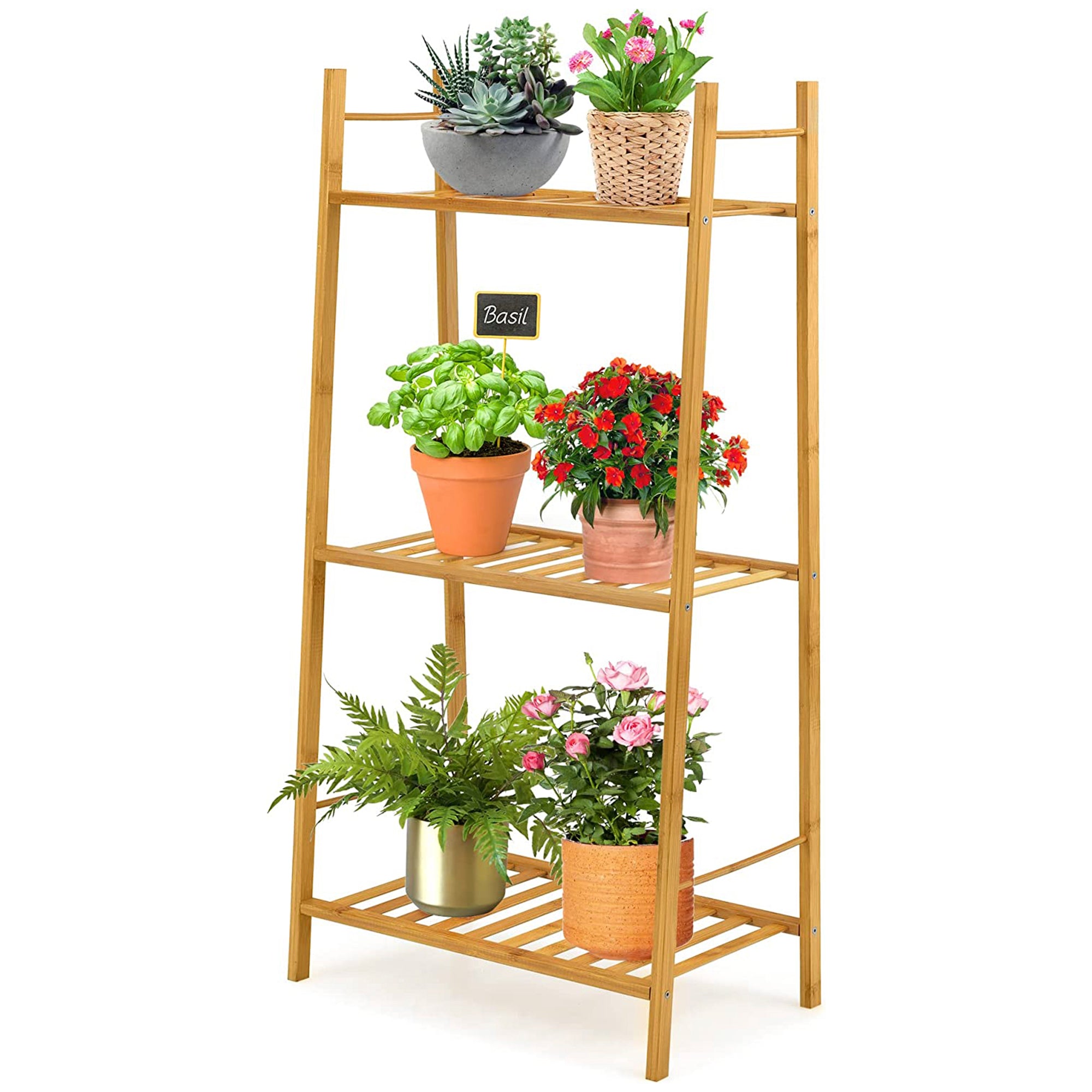 Indoor/Outdoor Natural Bamboo Wood Ladder Plant Stand Display Holder (3-Tier)